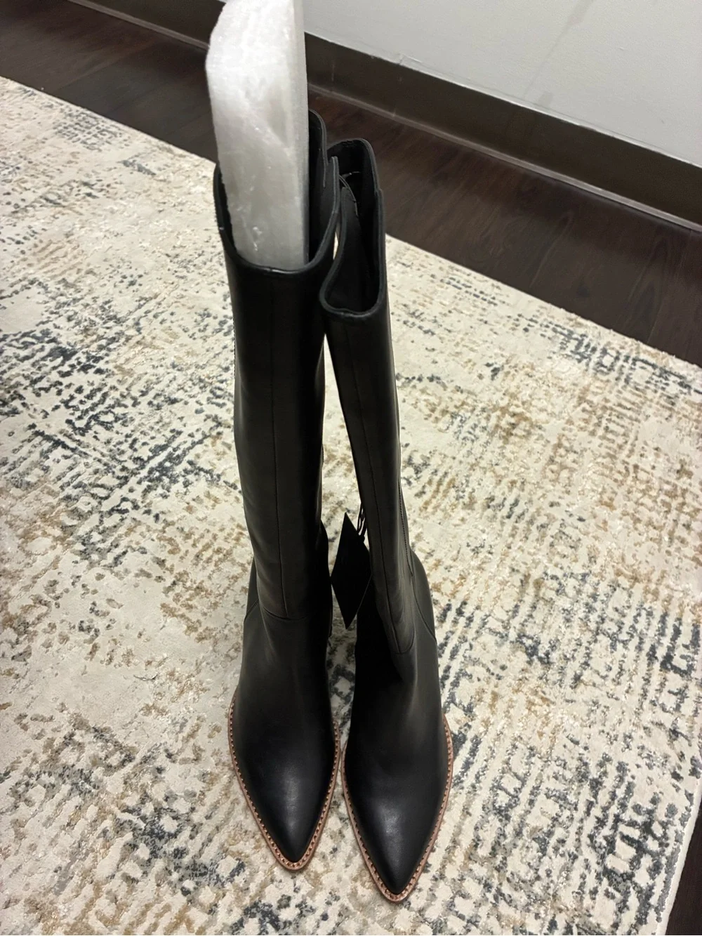 Vince Camuto Black Leather Wide-Calf Knee High Boots
